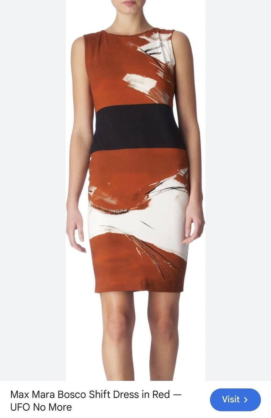 MaxMara Dress  40 US SZ 6 Red Bosco Colorblock Shift Sleeveless Knee Length